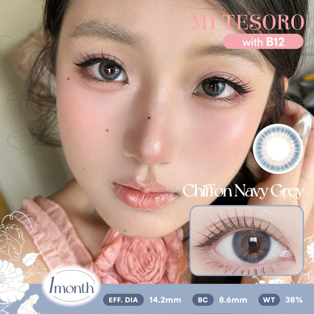 Chiffon Navy Grey-Mi Tesoro Monthly Color Con 2pcs (Eff dia:14.2mm)